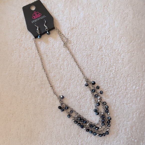 paparazzi Jewelry - Paparazzi Midnight Silver Beaded Necklace With Earrings Set New